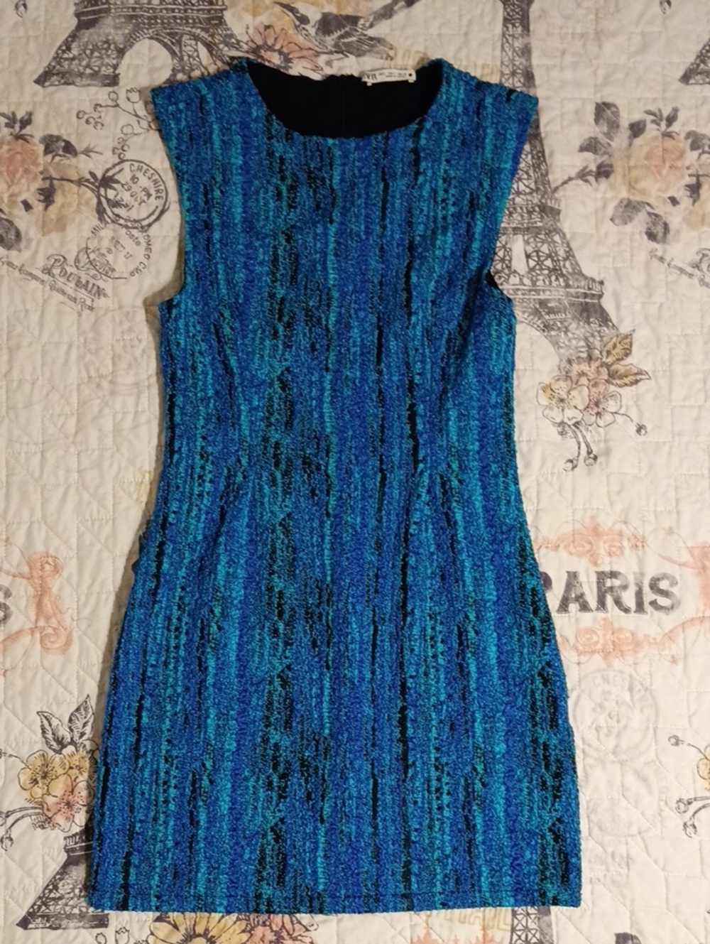 Zara Blue Textured Sleeveless Mini Dress